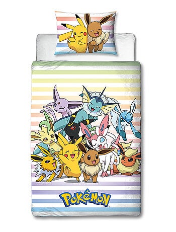 Pokémon, Parure de Lit Enfant Imprimée Réversible, PIKACHU ET EVOLI