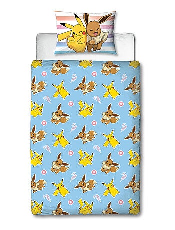Pokémon, Parure de Lit Enfant Imprimée Réversible, PIKACHU ET EVOLI