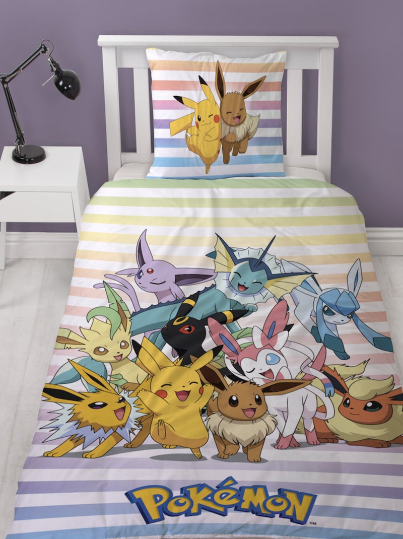 Pokémon, Parure de Lit Enfant Imprimée Réversible, PIKACHU ET EVOLI Bleu - Kiabi