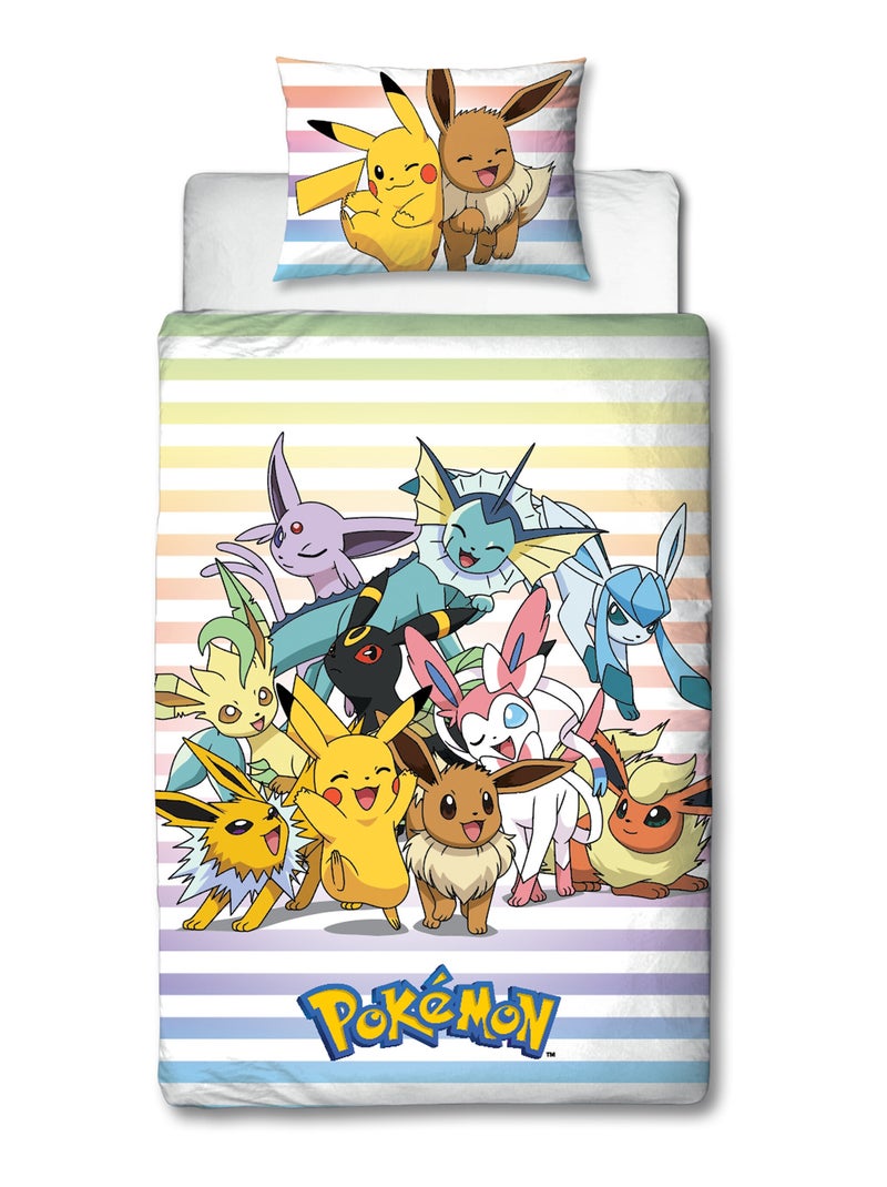 Pokémon, Parure de Lit Enfant Imprimée Réversible, PIKACHU ET EVOLI Bleu - Kiabi