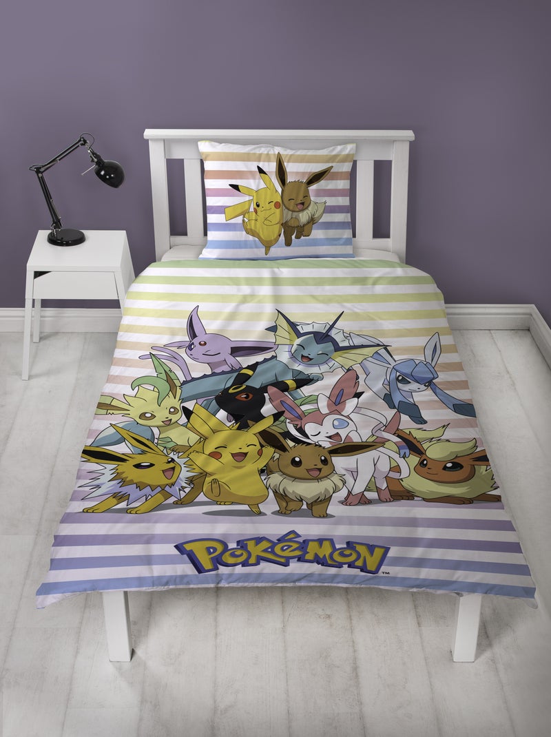 Pokémon, Parure de Lit Enfant Imprimée Réversible, PIKACHU ET EVOLI Bleu - Kiabi