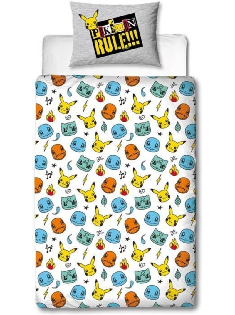 Pokémon, Parure de Lit Enfant Imprimée Réversible, PIKACHU EVOLUTION Bleu - Kiabi