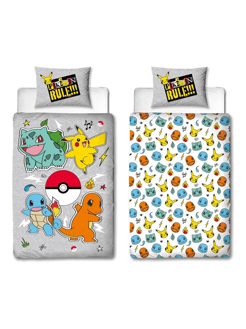 Pokémon, Parure de Lit Enfant Imprimée Réversible, PIKACHU EVOLUTION Gris - Kiabi