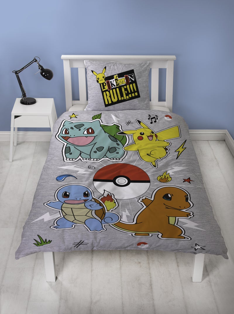 Pokémon, Parure de Lit Enfant Imprimée Réversible, PIKACHU EVOLUTION Gris - Kiabi