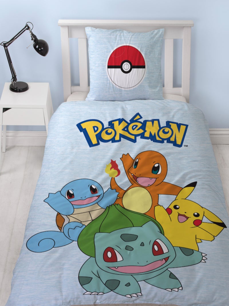 Pokémon, Parure de Lit Enfant Imprimée Réversible, PIKACHU STARTER TEAM Bleu - Kiabi