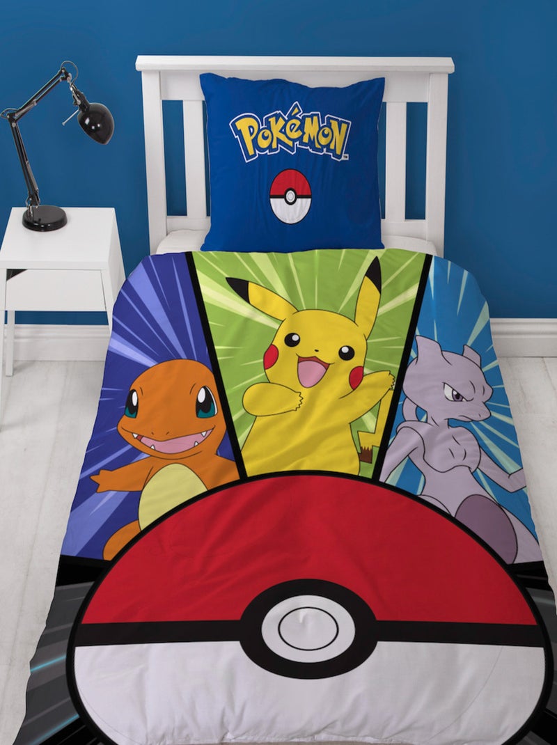 Pokémon, Parure de Lit Enfant Réversible, PIKACHU POKE BALL Bleu - Kiabi