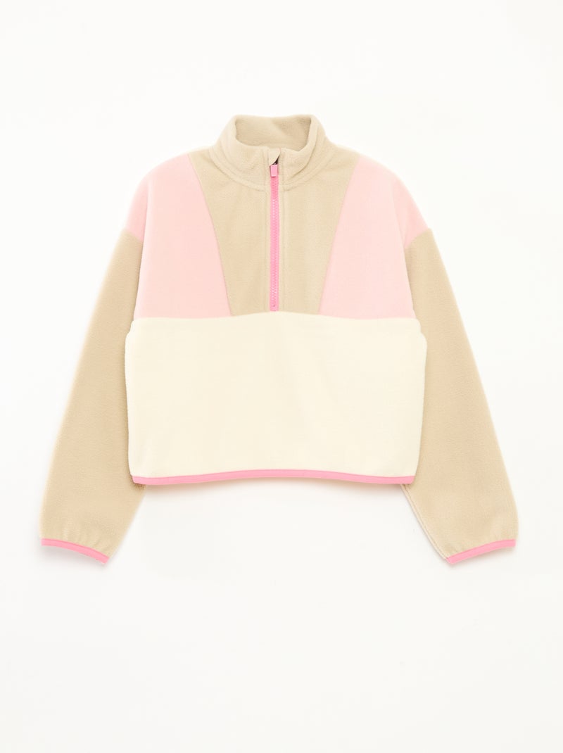 Polaire col camionneur avec liseré Beige - Kiabi