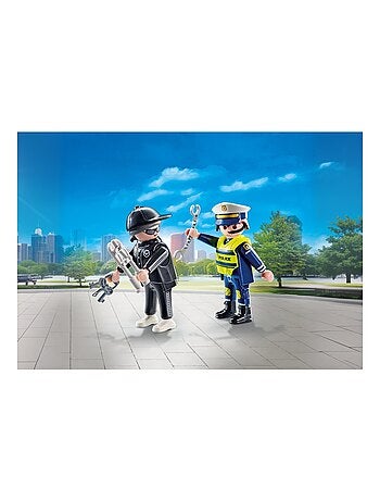 Policier et bandit avec menottes et accessoires