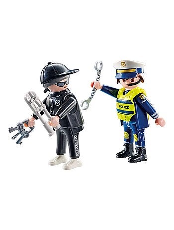 Policier et bandit avec menottes et accessoires
