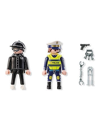 Policier et bandit avec menottes et accessoires