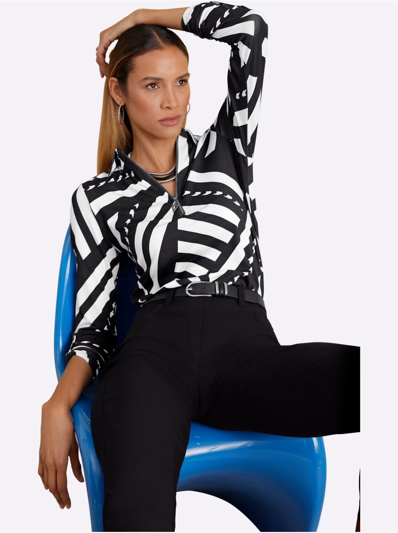 Polo 95% Viscose - Taille Standard - Helline Noir Blanc - Kiabi