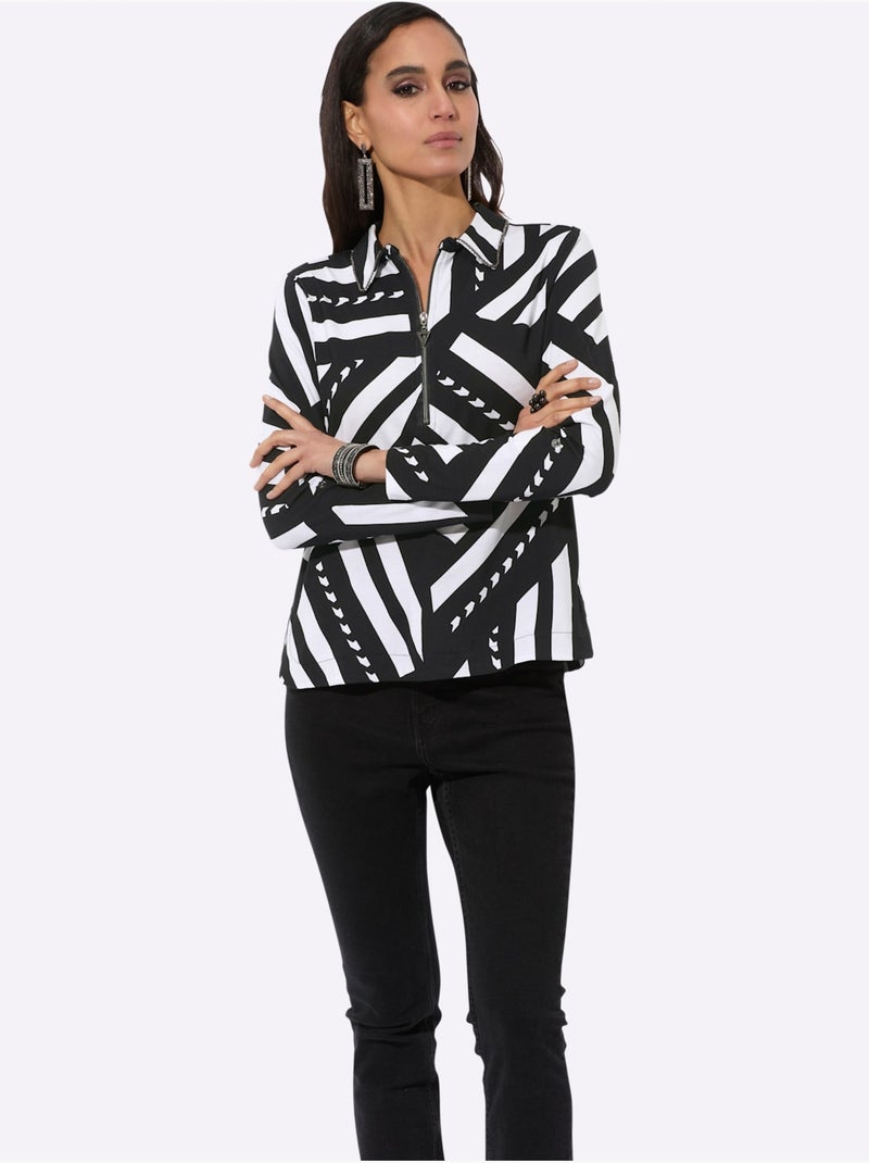 Polo 95% Viscose - Taille Standard - Helline Noir Blanc - Kiabi