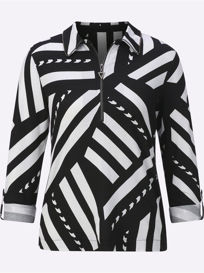 Polo 95% Viscose - Taille Standard - Helline Noir Blanc - Kiabi