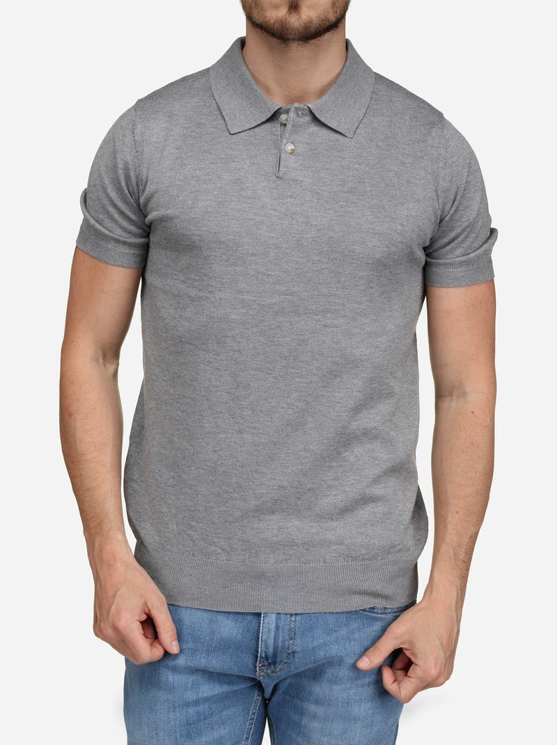 Polo à bouton Gris chiné - Kiabi