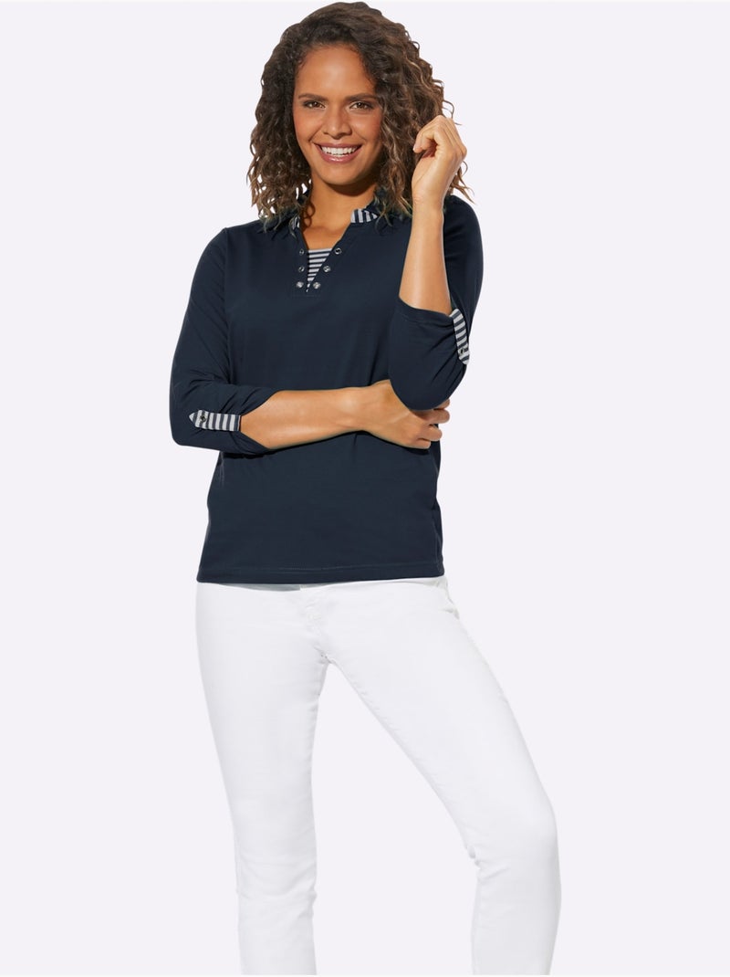 Polo à col boutonné et rayures visibles sur encolure - taille standard - witt Bleu marine - Kiabi