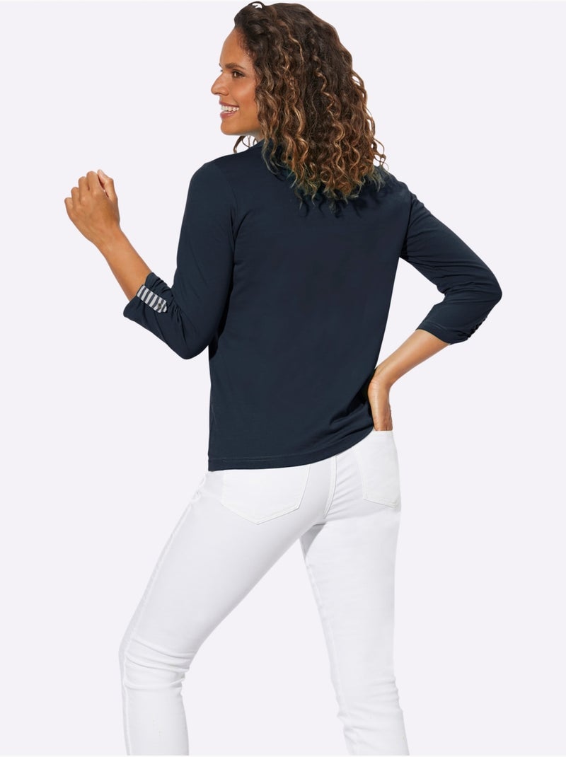 Polo à col boutonné et rayures visibles sur encolure - taille standard - witt Bleu marine - Kiabi