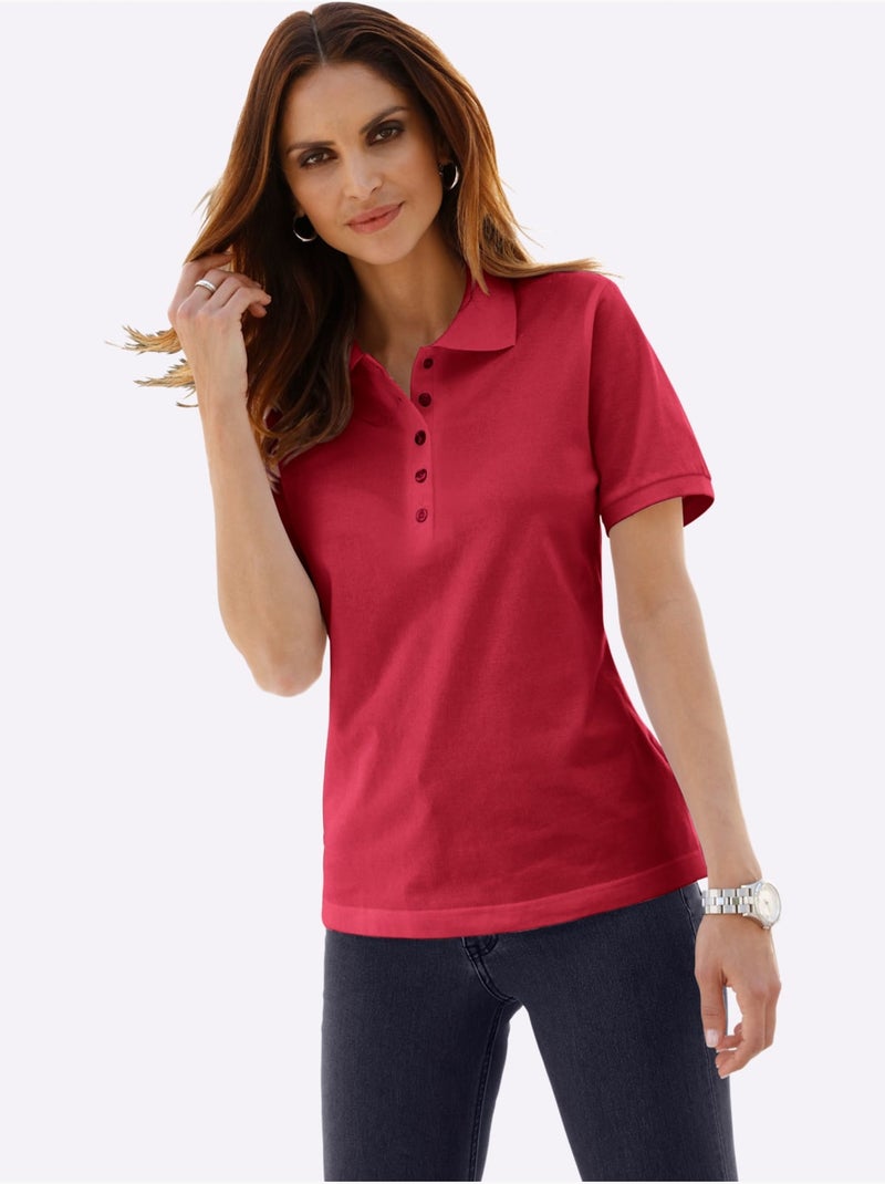 Polo à col classique avec manches courtes en coton piqué - Taille standard - Witt Rouge cerise - Kiabi