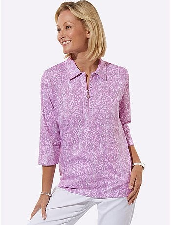 Polo à col classique avec petites pierres brillantes et manches 3/4 - Taille standard - Witt