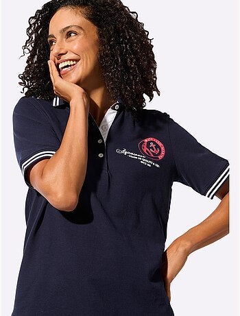 Polo classique à col côtelé avec rayures contrastées et motif ancre - Taille standard - Witt