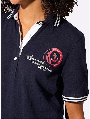 Polo classique à col côtelé avec rayures contrastées et motif ancre - Taille standard - Witt