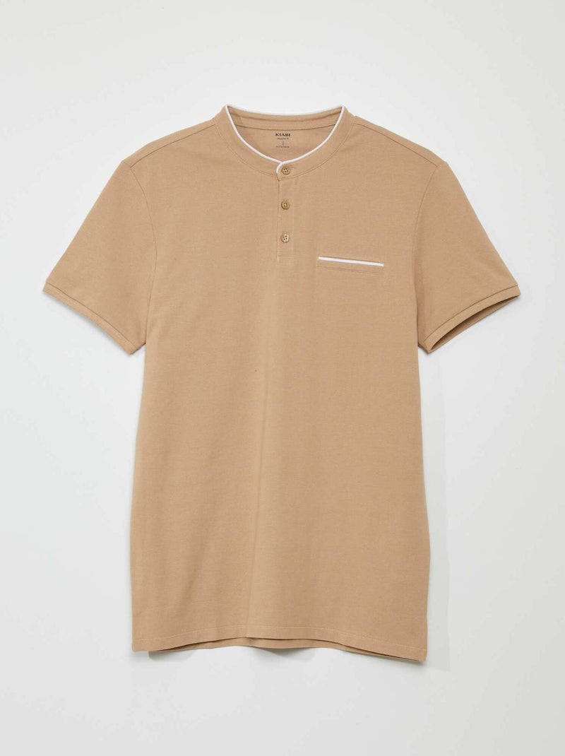 Polo à col mao en piqué de coton Beige - Kiabi