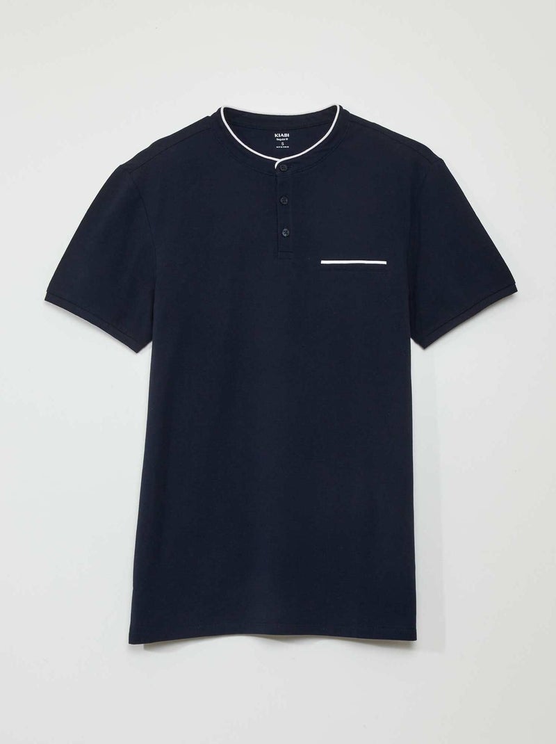 Polo à col mao en piqué de coton Bleu marine - Kiabi