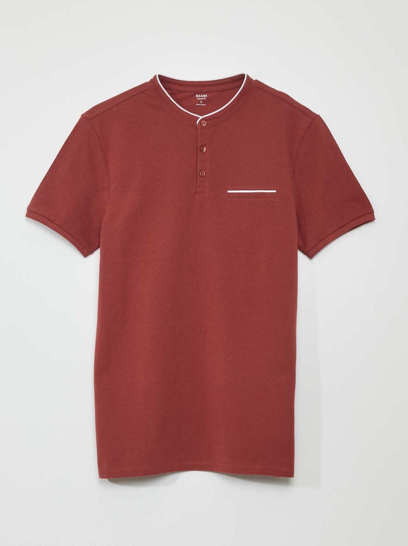 Polo à col mao en piqué de coton Rouge - Kiabi