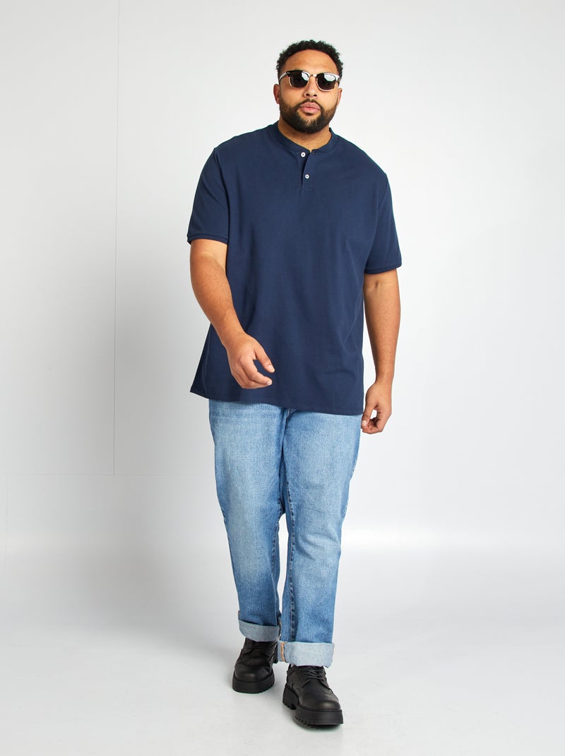 Polo à col tunisien manches courtes Bleu marine - Kiabi