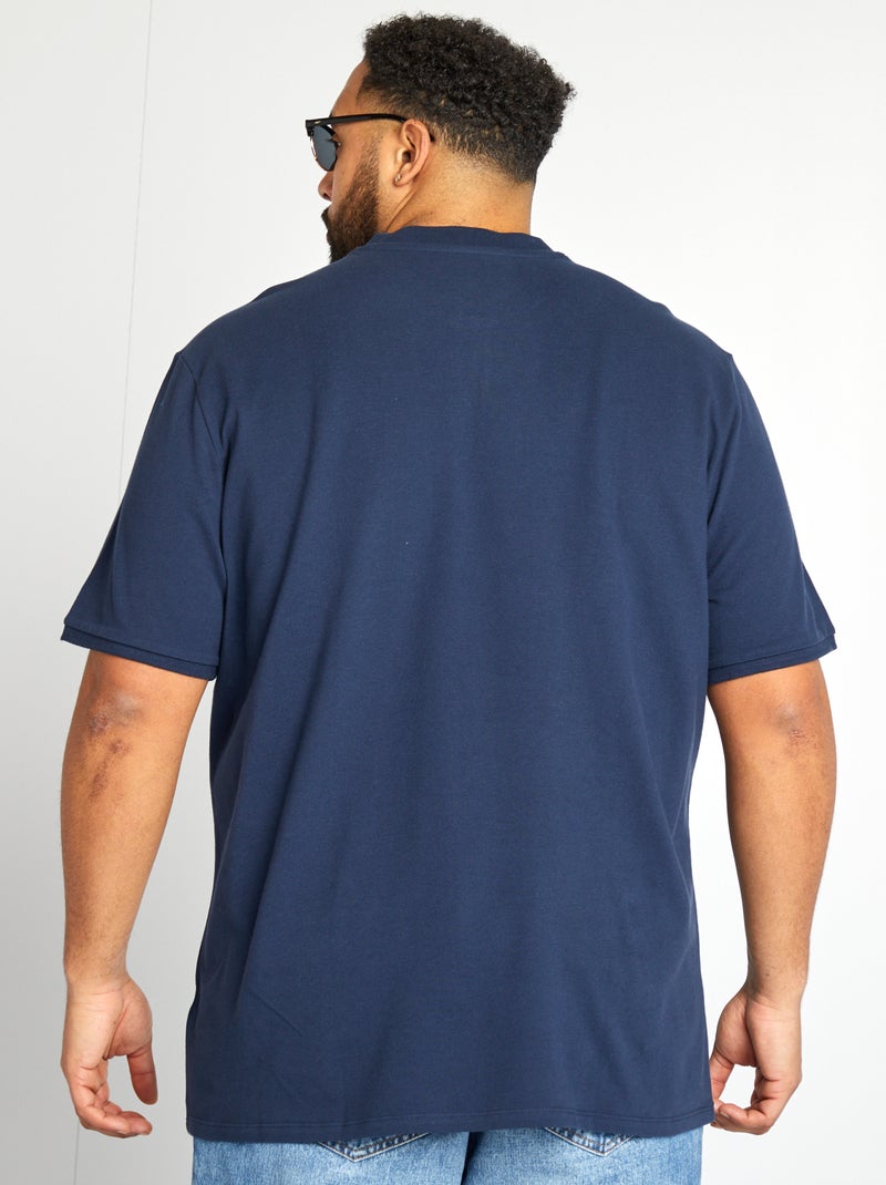 Polo à col tunisien manches courtes Bleu marine - Kiabi