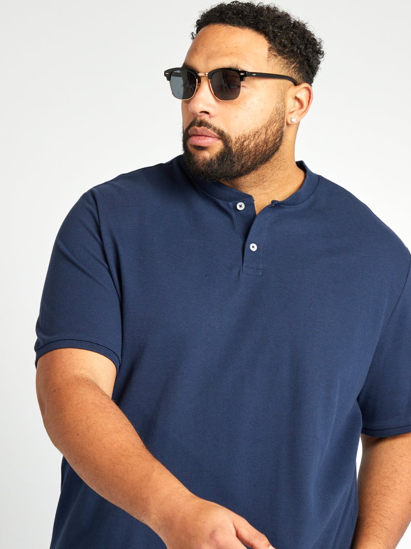 Polo à col tunisien manches courtes Bleu marine - Kiabi