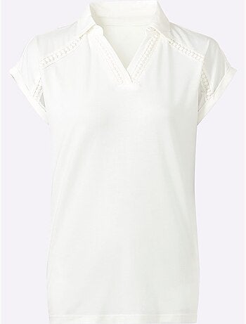 Polo à col v avec bordure en dentelle et manches courtes - taille standard - moda vilona