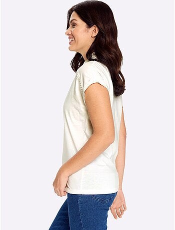 Polo à col v avec bordure en dentelle et manches courtes - taille standard - moda vilona