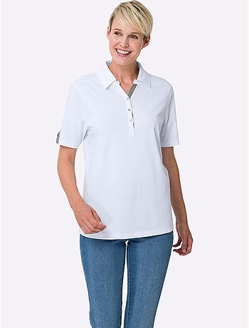 Polo à col V avec empiècement chiné et bride décorative - Taille standard - Moda Vilona
