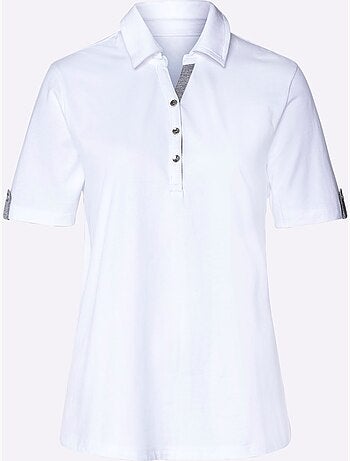 Polo à col V avec empiècement chiné et bride décorative - Taille standard - Moda Vilona