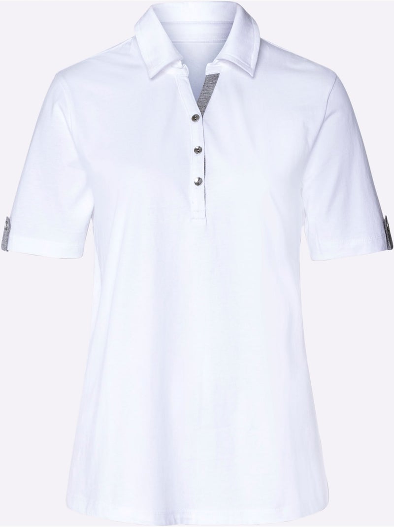 Polo à col V avec empiècement chiné et bride décorative - Taille standard - Moda Vilona Ecru - Kiabi