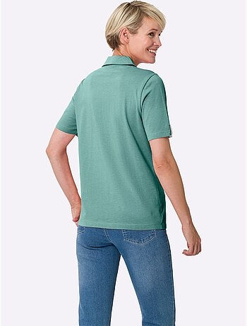 Polo à col v avec empiècement chiné et bride décorative - taille standard - moda vilona