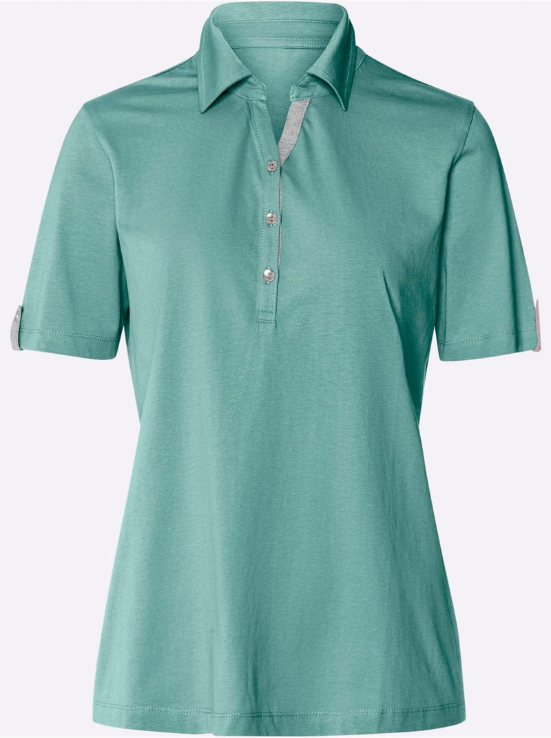 Polo à col V avec manches courtes et empiècement contrasté - Taille standard - Moda Vilona Vert Sauge - Kiabi