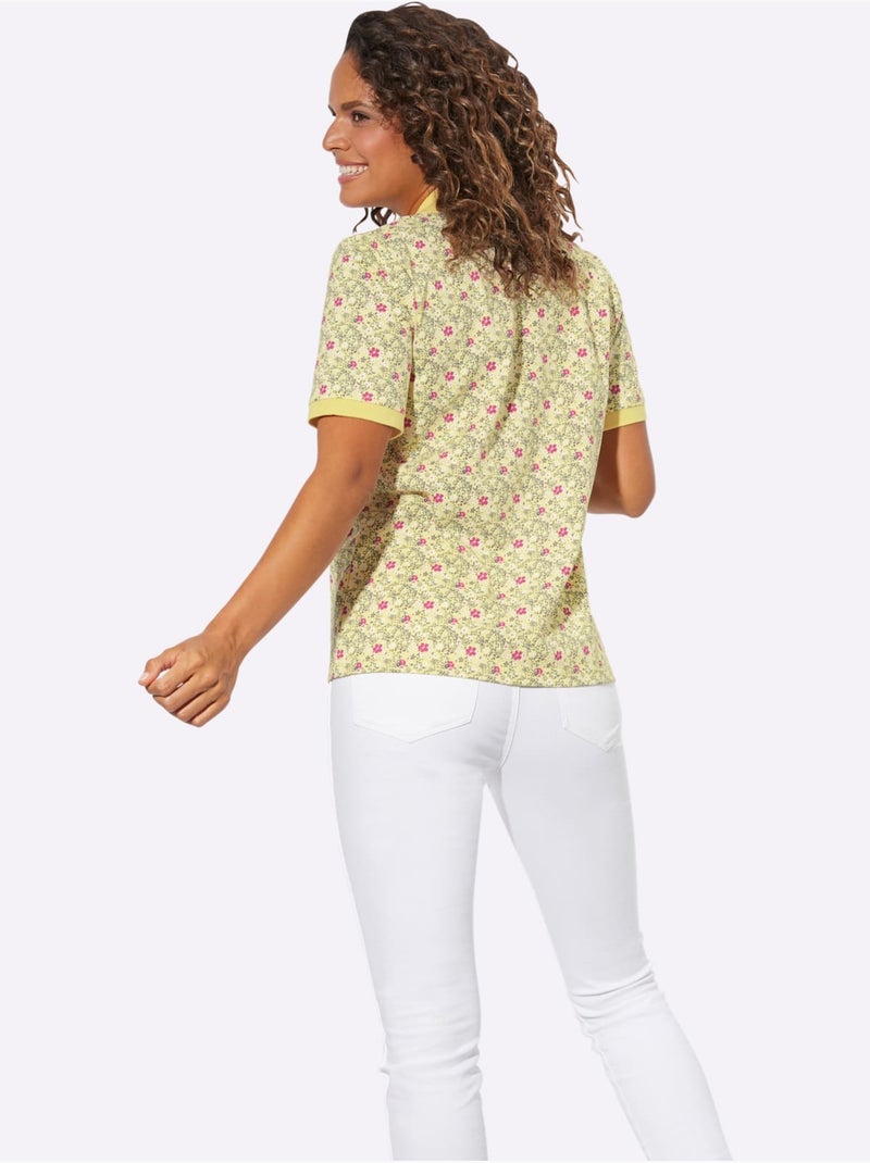 Polo à imprimé floral avec col polo et manches courtes en pur coton - taille standard - witt Jaune citron - Kiabi