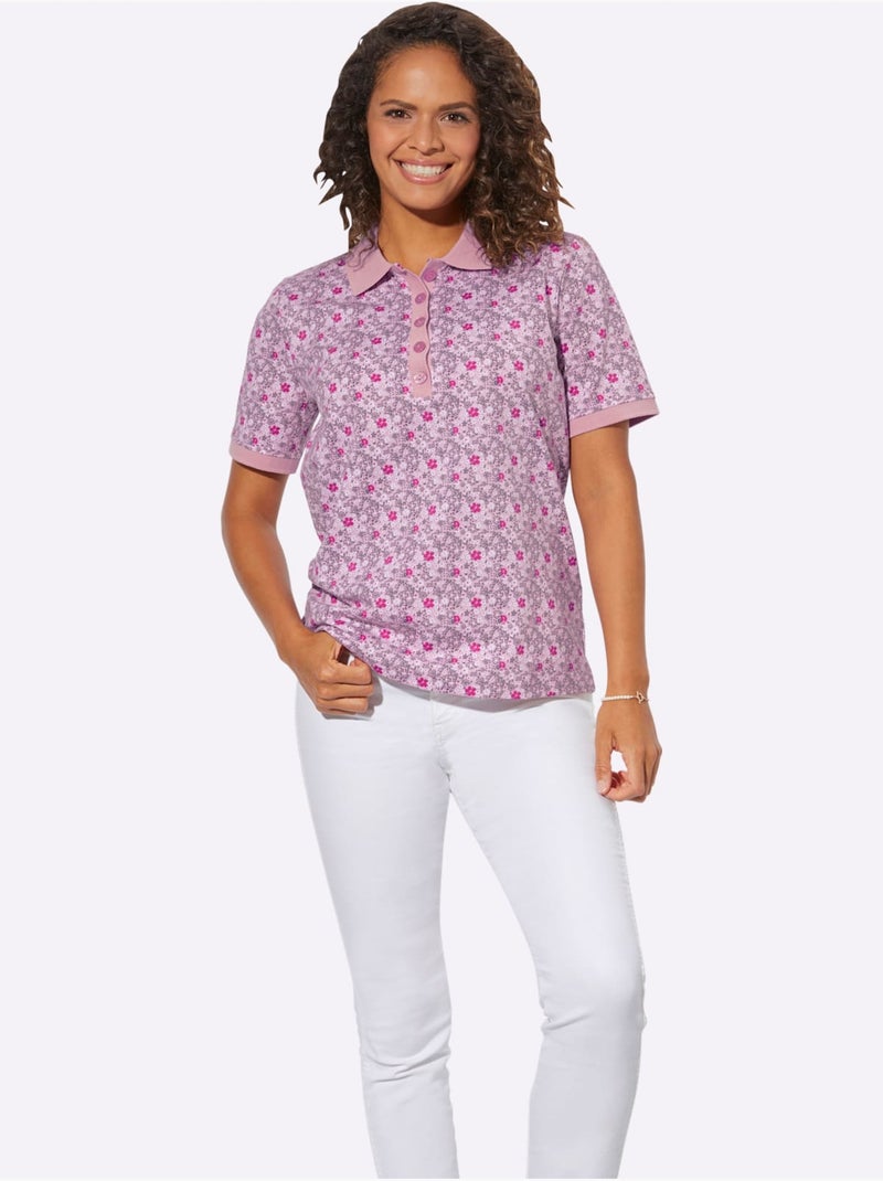 Polo à imprimé floral avec col polo et manches courtes en pur coton - taille standard - witt Rose - Kiabi