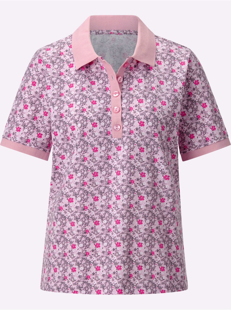 Polo à imprimé floral avec col polo et manches courtes en pur coton - taille standard - witt Rose - Kiabi