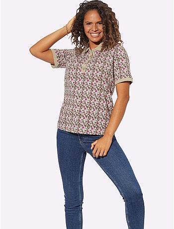 Polo à imprimé floral avec col polo et manches courtes en pur coton - taille standard - witt