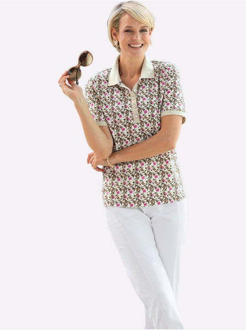 Polo à imprimé floral avec col polo et manches courtes en pur coton - Taille standard - Witt - Kiabi Polo à imprimé floral avec col polo et manches courtes en pur coton - Taille standard - Witt - Kiabi