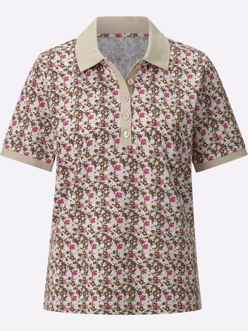 Polo à imprimé floral avec col polo et manches courtes en pur coton - Taille standard - Witt Sable - Kiabi