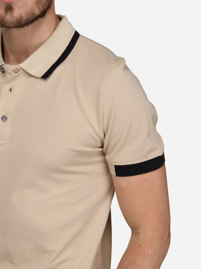 Polo à liseré - Bill Tornade Beige - Kiabi