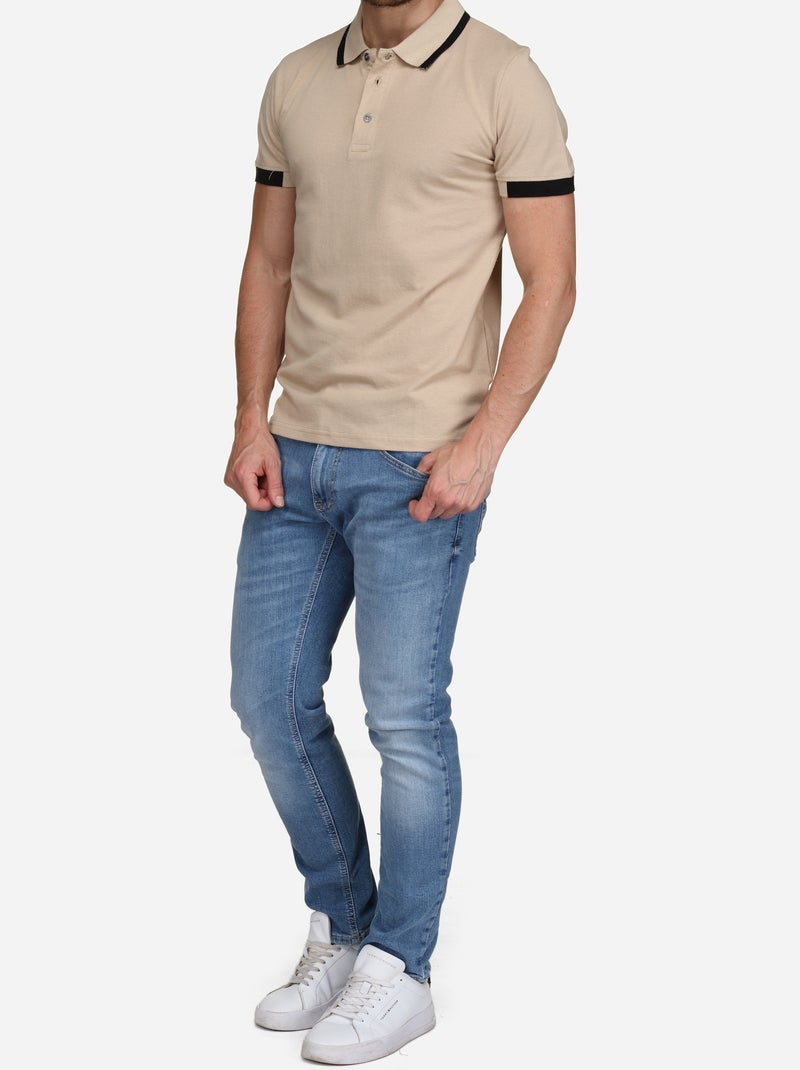 Polo à liseré - Bill Tornade Beige - Kiabi