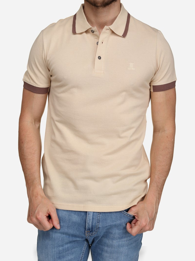 Polo à liseré Beige - Kiabi