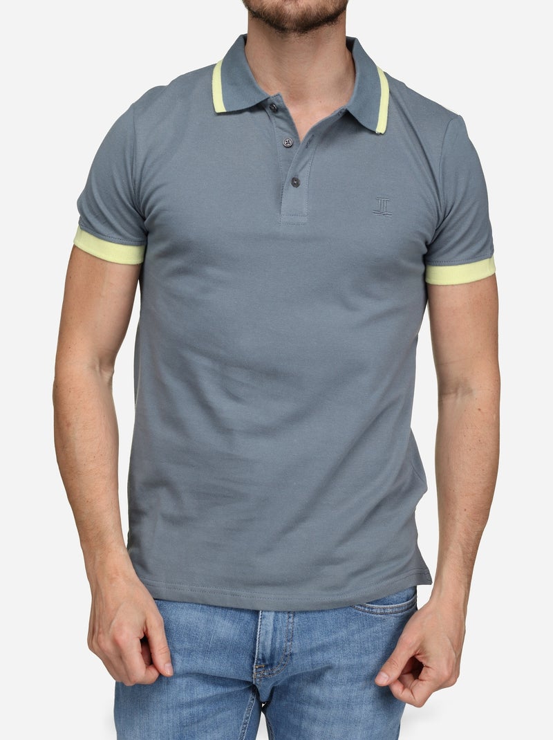 Polo à liseré Bleu Jaune - Kiabi