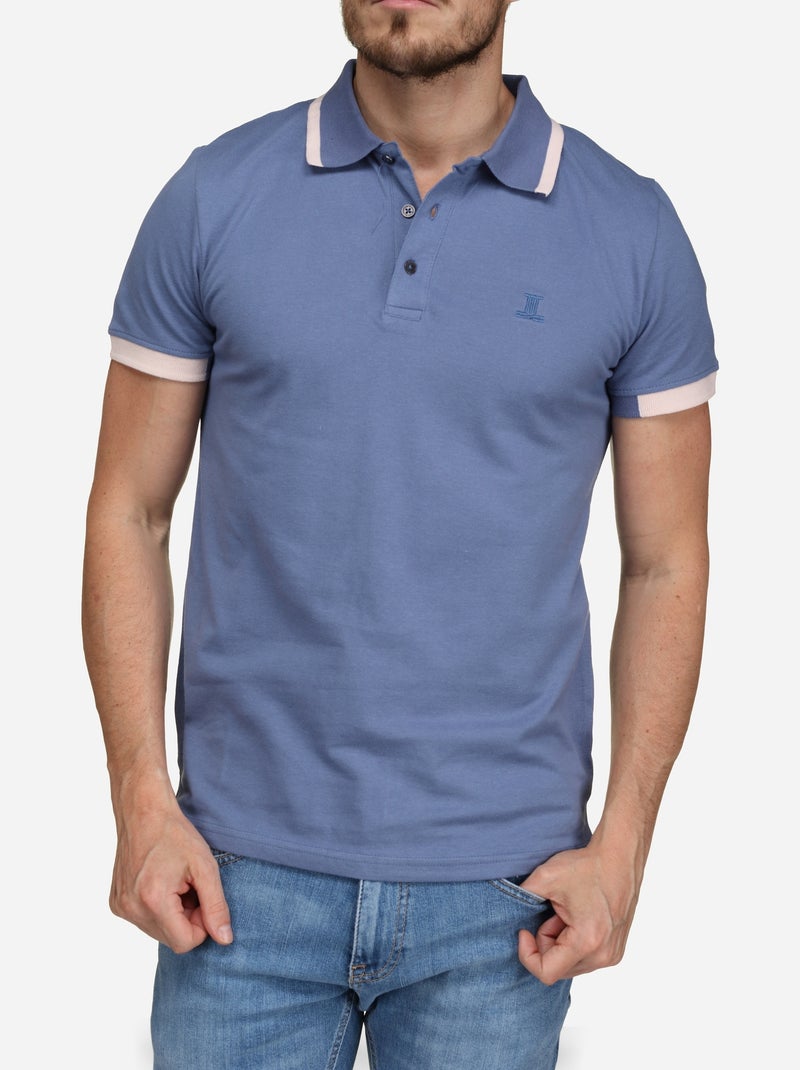 Polo à liseré Bleu Rose - Kiabi