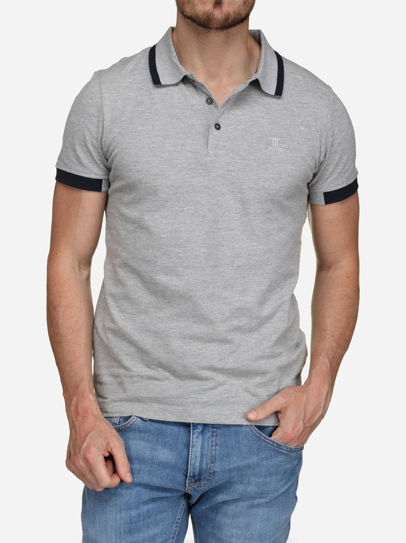 Polo à liseré Gris Noir - Kiabi