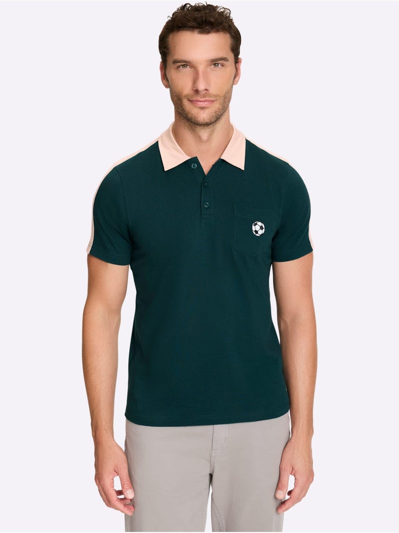 Polo à Manches Courtes Empiècements Contrastés Modernes - Taille Standard - Witt Bleu pétrole - Kiabi